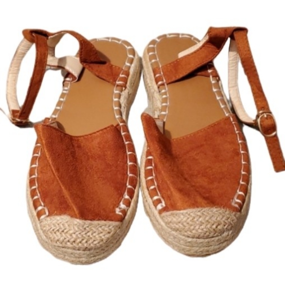 Sandles Rope Shoes Straw bottom brown rust shoes size UK 39  sole platform